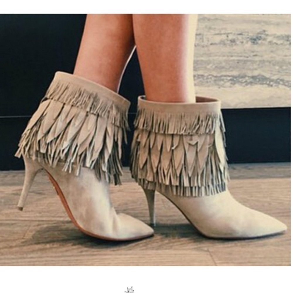 Aquazurra Sasha Fringe Suede Ankle Heeled Boots! NWT